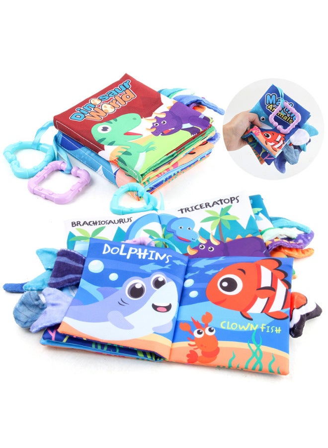 Tiibaby Baby Early Education Cognition Baby Cloth Book Toy Ring Paper Can't Tear Jungle Marine Animal Stereo English Palm Book - Image 5