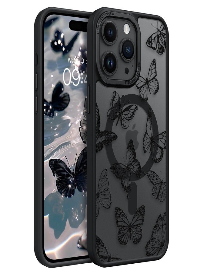 BENTOBEN for iPhone 14 Pro Max Case, Cute Butterfly Pattern Magnetic 14ProMax Phone Case Compatible with MagSafe, Translucent Matte Slim Women Girl Protective Cover for iPhone 14ProMax 6.7", Black - Image 1