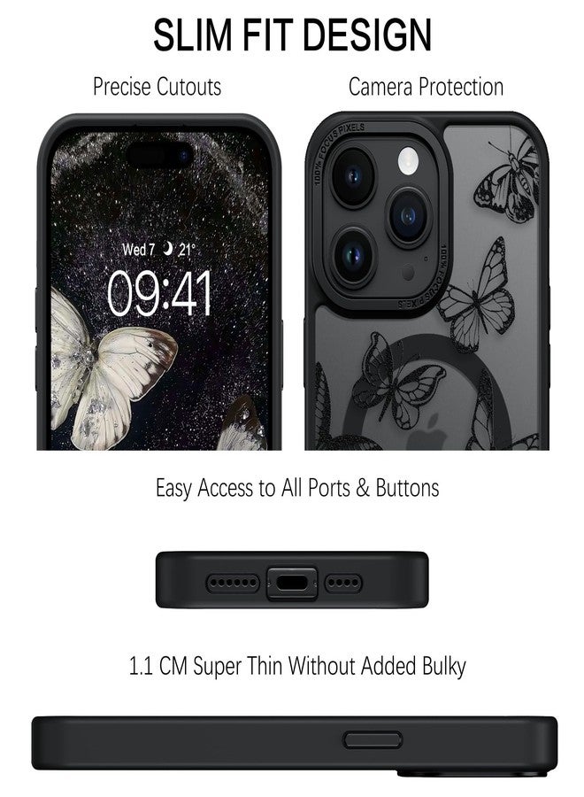 BENTOBEN for iPhone 14 Pro Max Case, Cute Butterfly Pattern Magnetic 14ProMax Phone Case Compatible with MagSafe, Translucent Matte Slim Women Girl Protective Cover for iPhone 14ProMax 6.7", Black - Image 4