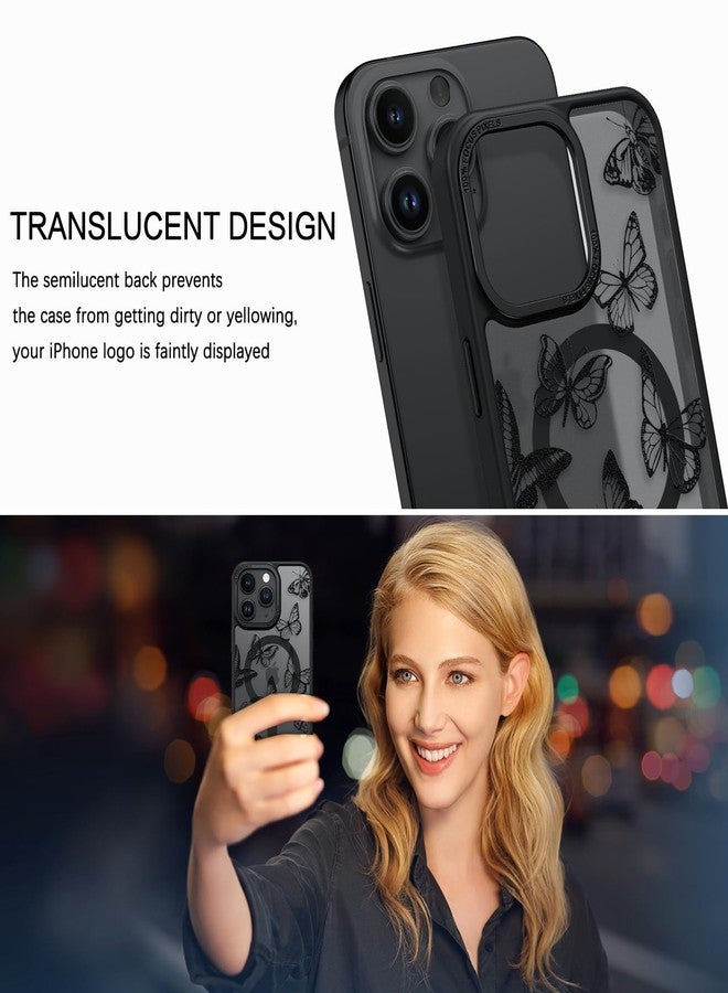 BENTOBEN for iPhone 14 Pro Max Case, Cute Butterfly Pattern Magnetic 14ProMax Phone Case Compatible with MagSafe, Translucent Matte Slim Women Girl Protective Cover for iPhone 14ProMax 6.7", Black - Image 5