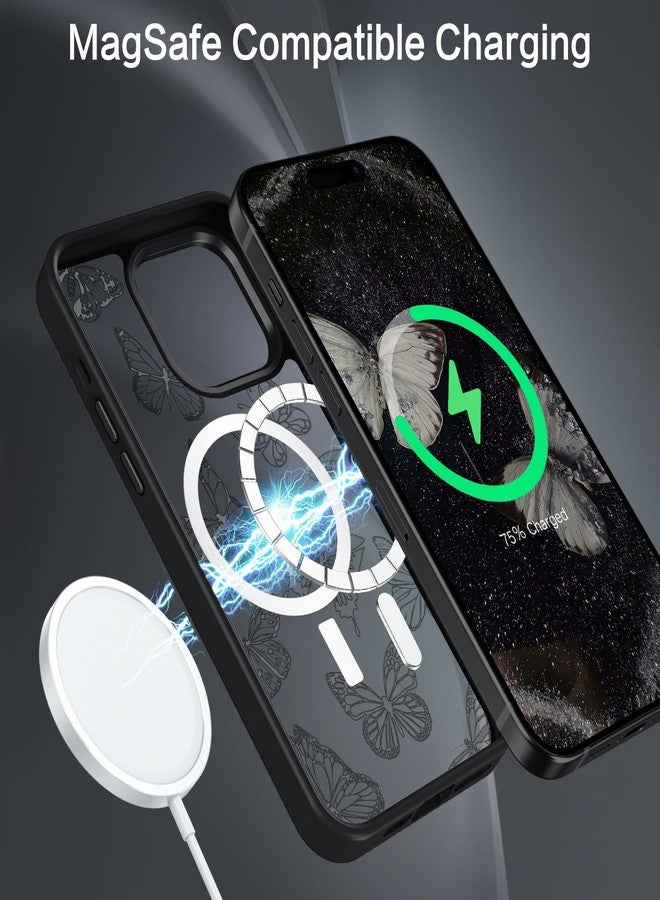 BENTOBEN for iPhone 14 Pro Max Case, Cute Butterfly Pattern Magnetic 14ProMax Phone Case Compatible with MagSafe, Translucent Matte Slim Women Girl Protective Cover for iPhone 14ProMax 6.7", Black - Image 3