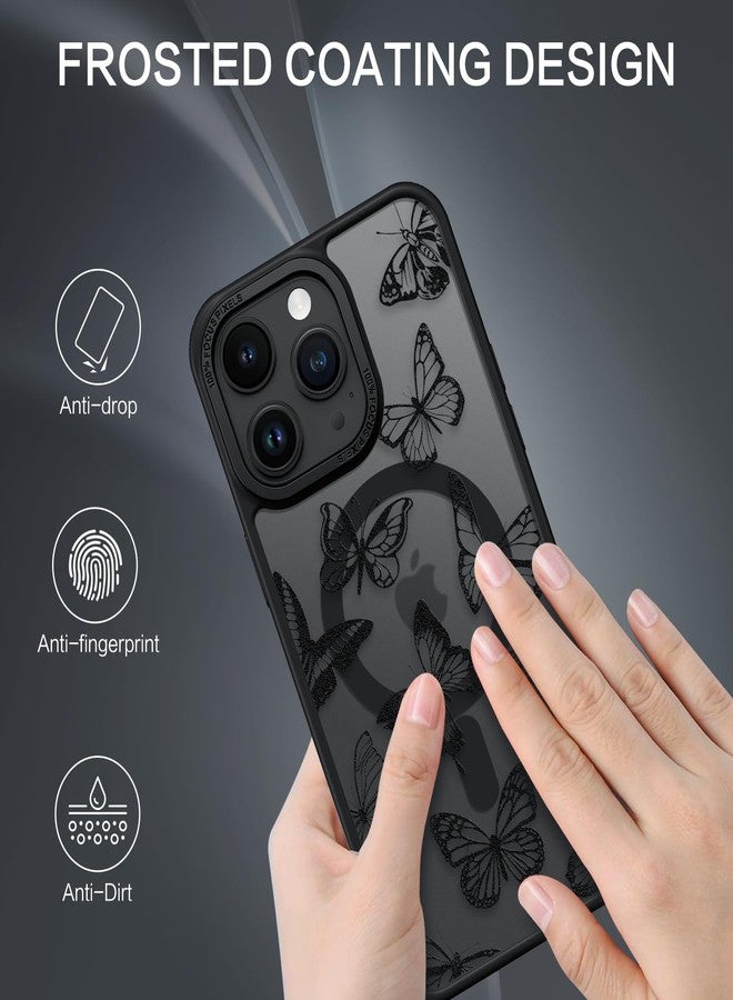 BENTOBEN for iPhone 14 Pro Max Case, Cute Butterfly Pattern Magnetic 14ProMax Phone Case Compatible with MagSafe, Translucent Matte Slim Women Girl Protective Cover for iPhone 14ProMax 6.7", Black - Image 2