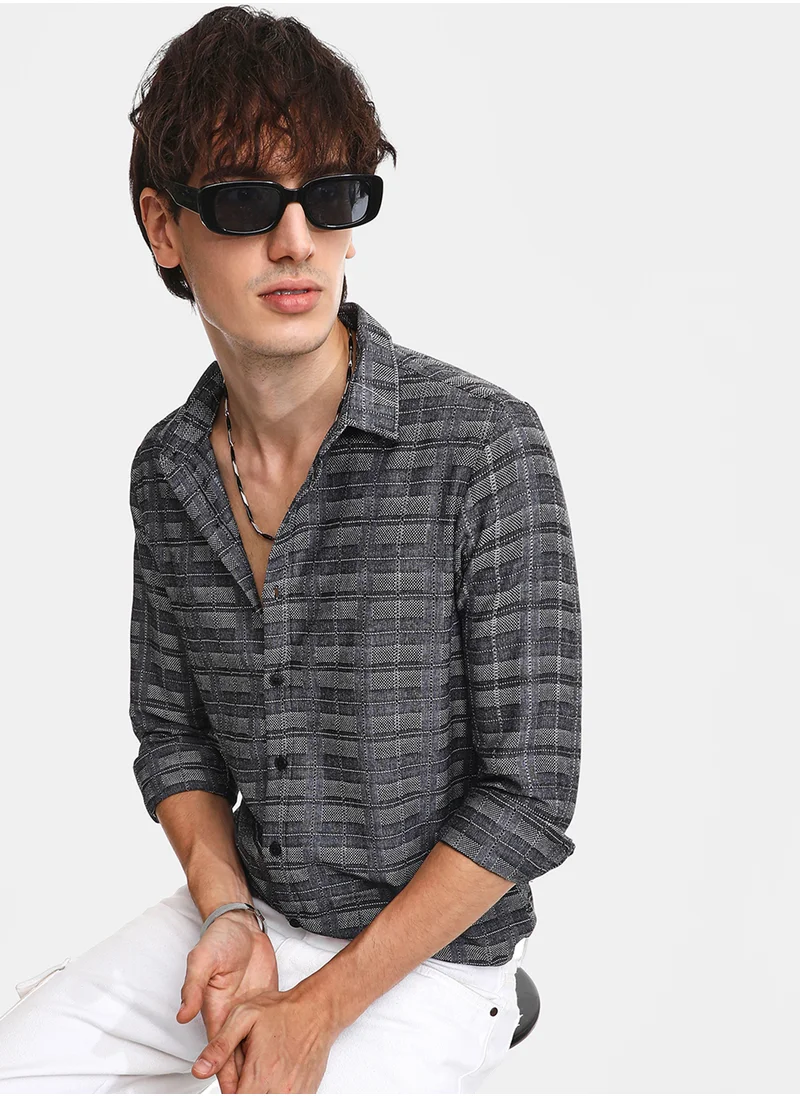 كامبوس سوترا Men's Charcoal Black Tartan Plaid Shirt