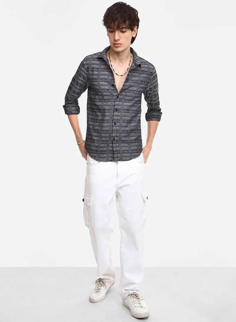 Campus Sutra Men's Charcoal Black Tartan Plaid Shirt