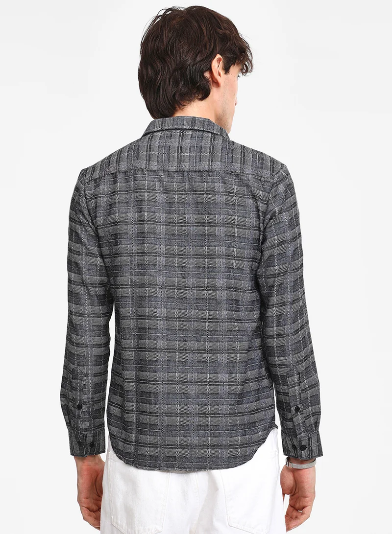 Campus Sutra Men's Charcoal Black Tartan Plaid Shirt