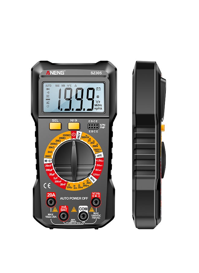 SZ305 Multimeter Capacitor Testers Professional 1999 Counts Smart Voltmeter Ohm Meter Fast Accurately Measures Voltage Current Resistance Capacitor Frequency Diode hFE