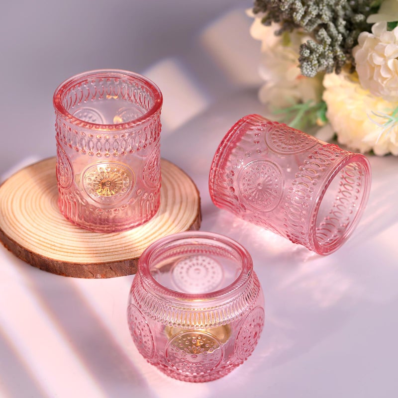 DARJEN 24Pcs Pink Votive Candle Holders- Glass Candle Holders Bulk for Flameless LED Tea Waxes, Romantic Candle Holder for Wedding Decor, Various Parties & Dinner Table - Image 5