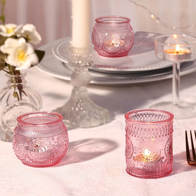 DARJEN 24Pcs Pink Votive Candle Holders- Glass Candle Holders Bulk for Flameless LED Tea Waxes, Romantic Candle Holder for Wedding Decor, Various Parties & Dinner Table - Image 2