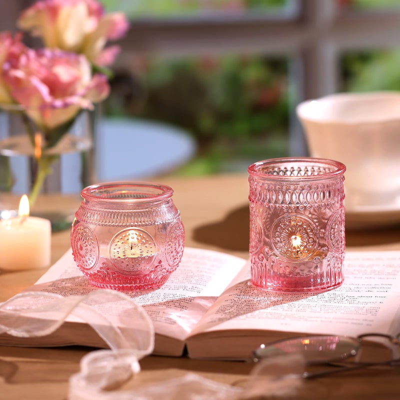 DARJEN 24Pcs Pink Votive Candle Holders- Glass Candle Holders Bulk for Flameless LED Tea Waxes, Romantic Candle Holder for Wedding Decor, Various Parties & Dinner Table - Image 4