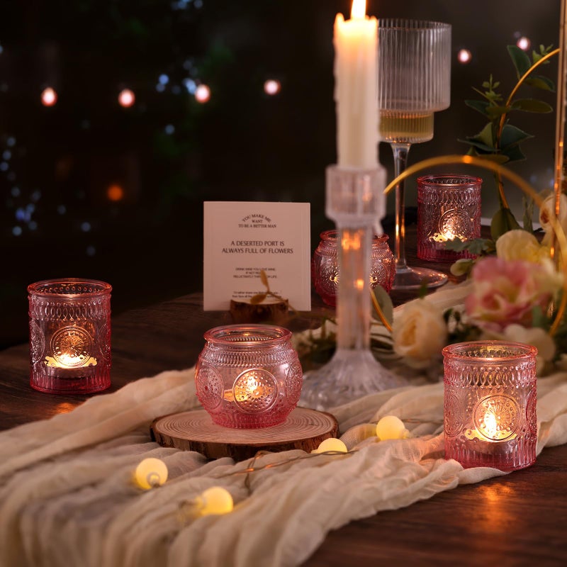 DARJEN 24Pcs Pink Votive Candle Holders- Glass Candle Holders Bulk for Flameless LED Tea Waxes, Romantic Candle Holder for Wedding Decor, Various Parties & Dinner Table - Image 3