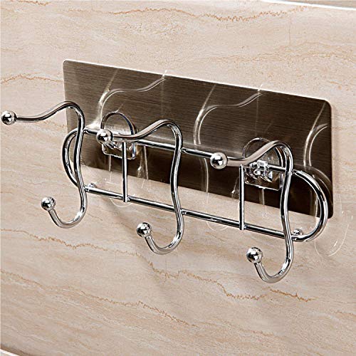 SEMITO Self Adhesive Hooks Rail for Wall to Hang Clothes, Towel, Keys, Purses and Coats Stainless Steel Material Multipurpose Use Bathroom Hook Bedroom Hook Silver Pack of 1 - Image 2
