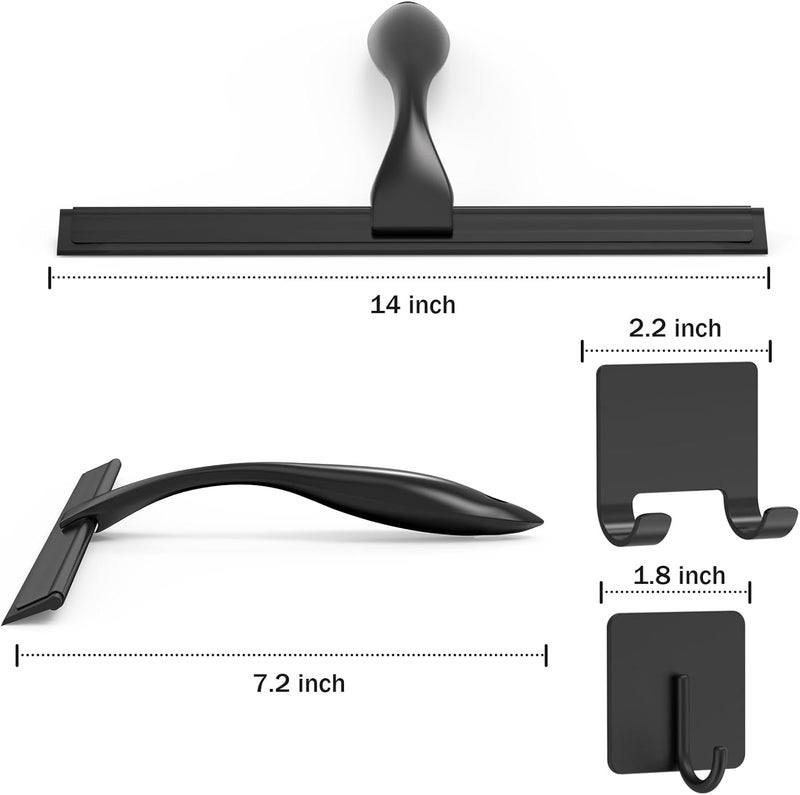 Docrok All-Purpose Stainless Steel Shower Squeegee for Shower Doors with 2 Adhesive Hooks, Bathroom Cleaner Tool Household Window Mirror Squeegee for Home Cleaning, Glass Door, Tile Wall, Car, 14 Inch Black - Image 2