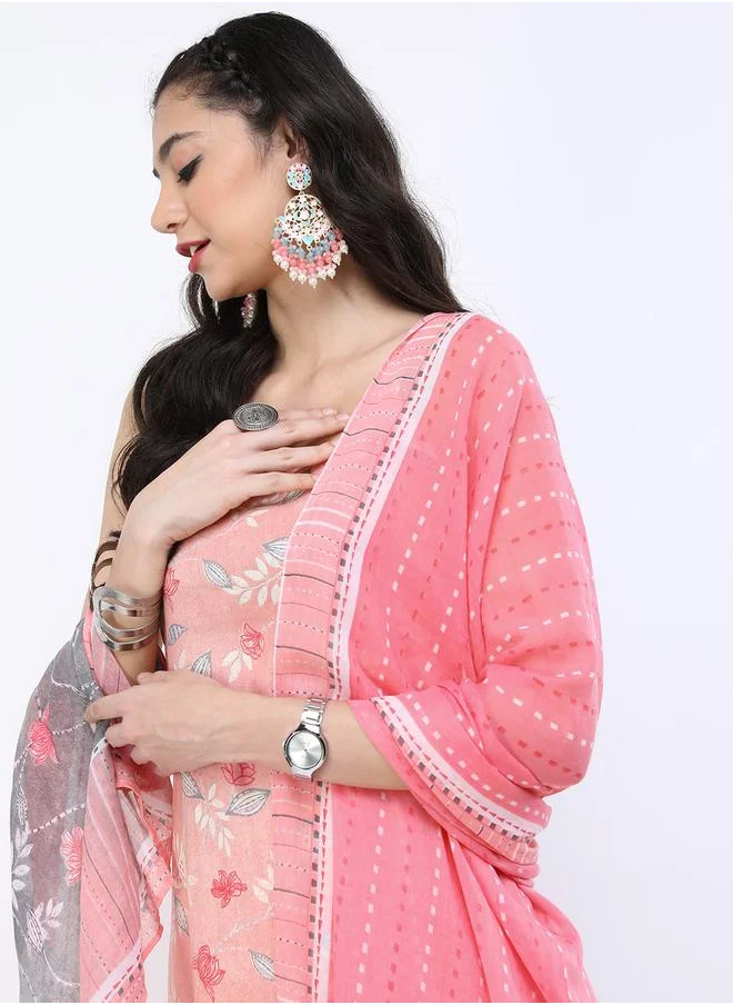 فيشود Floral Print Strappy Kurta and Palazzo with Dupatta Set