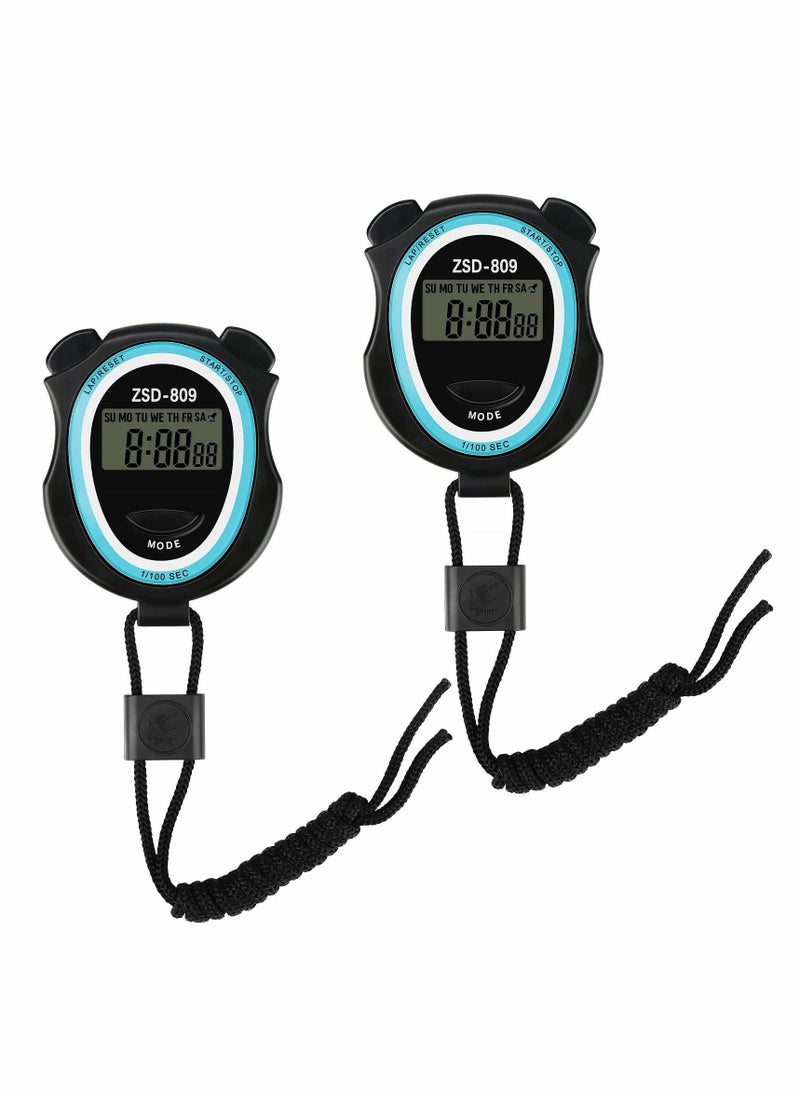 SYOSI 2Pcs Stopwatch Digital Stopwatch Timer with Lanyard Handheld Stop Watches Timer with Alarm Calendar Shockproof Sports Stopwatch for Coach Referee Swimming Running  - Image 1
