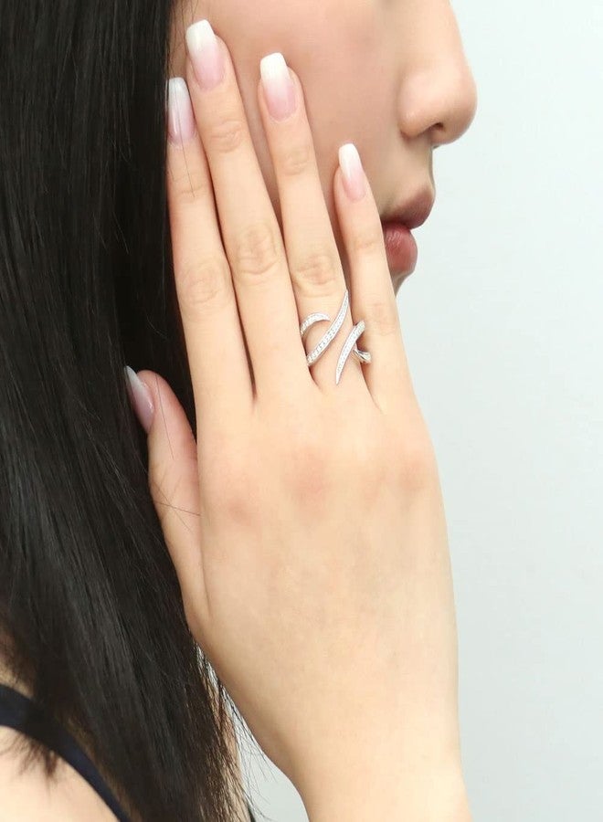 بيركيل خاتم بيريكل من الفضة الإسترلينية بتصميم موجة مرصع بالزركونيا المكعبة، مطلي بالروديوم، مقاس 8 - Image 5