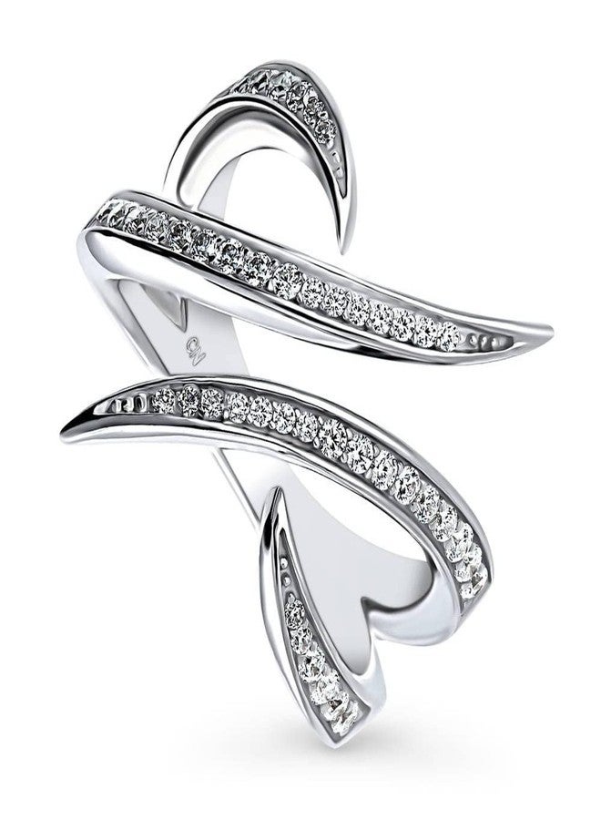 بيركيل خاتم بيريكل من الفضة الإسترلينية بتصميم موجة مرصع بالزركونيا المكعبة، مطلي بالروديوم، مقاس 8 - Image 1