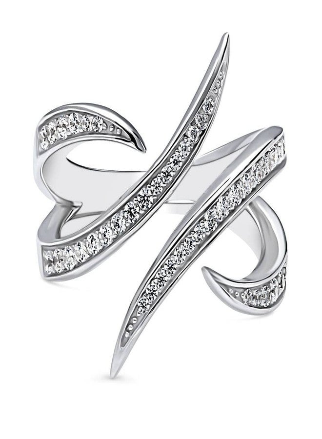 بيركيل خاتم بيريكل من الفضة الإسترلينية بتصميم موجة مرصع بالزركونيا المكعبة، مطلي بالروديوم، مقاس 8 - Image 2