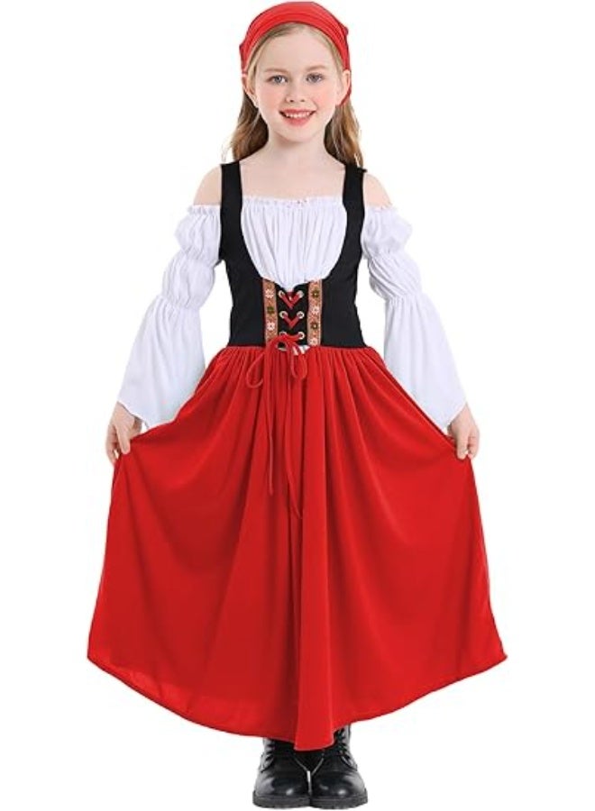 NIBEMINENT Renaissance Dress for Kids Girls Medieval Princess Dresses Off Shoulder Bell Sleeve Victorian Dress 4-16Y - Image 1