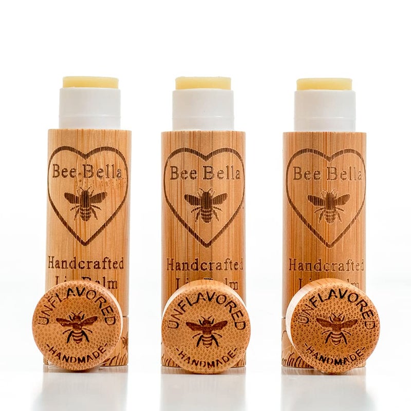 Bee Bella Lip Balm, Unscented (Unflavored), 3 Pack - Moisturizing Lip Care, 100% Natural, Original Organic Beeswax with Vitamin E, Handmade in USA - Image 1