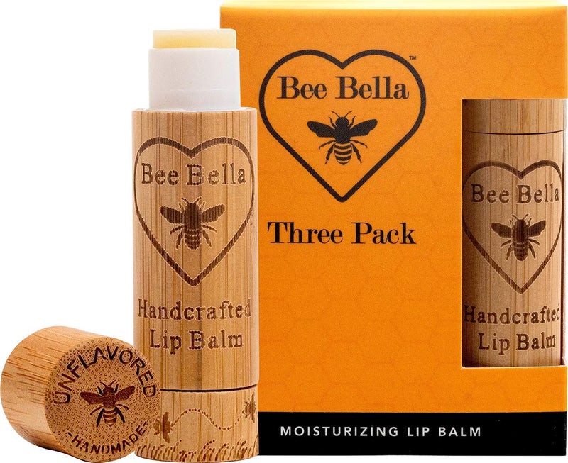 Bee Bella Lip Balm, Unscented (Unflavored), 3 Pack - Moisturizing Lip Care, 100% Natural, Original Organic Beeswax with Vitamin E, Handmade in USA - Image 2