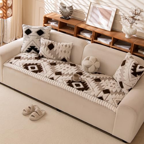 Feyocn Boho Couch Covers for Pets Washable Sofa Covers for Dogs Cats Sofa SlipCover for 3-4 Cushion Couches Pet-Friendly Anti-Slip Sofa Covers for Living Room (27.6" x 83", Brown) - Image 1