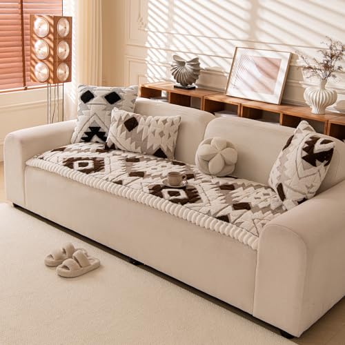Feyocn Boho Couch Covers for Pets Washable Sofa Covers for Dogs Cats Sofa SlipCover for 3-4 Cushion Couches Pet-Friendly Anti-Slip Sofa Covers for Living Room (27.6" x 83", Brown) - Image 5