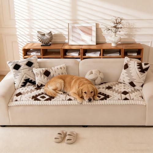 Feyocn Boho Couch Covers for Pets Washable Sofa Covers for Dogs Cats Sofa SlipCover for 3-4 Cushion Couches Pet-Friendly Anti-Slip Sofa Covers for Living Room (27.6" x 83", Brown) - Image 2