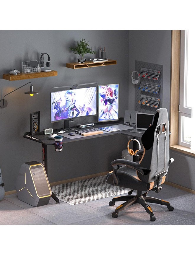 Generic - L-Shaped Gaming Desk Computer 160 x 100cm Large Corner Game Table Carbon Fiber Black Desktop Gamer Desks with 6 Colors 8 Modes RGB Light Cable Headphone Hook and Cup Holder - Image 1