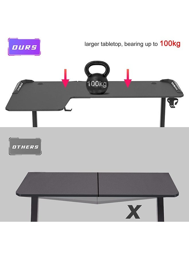Generic - L-Shaped Gaming Desk Computer 160 x 100cm Large Corner Game Table Carbon Fiber Black Desktop Gamer Desks with 6 Colors 8 Modes RGB Light Cable Headphone Hook and Cup Holder - Image 1