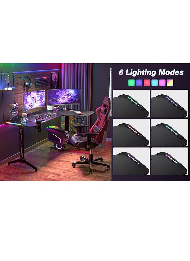 Generic - L-Shaped Gaming Desk Computer 160 x 100cm Large Corner Game Table Carbon Fiber Black Desktop Gamer Desks with 6 Colors 8 Modes RGB Light Cable Headphone Hook and Cup Holder - Image 1