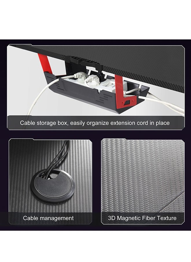 Generic - L-Shaped Gaming Desk Computer 160 x 100cm Large Corner Game Table Carbon Fiber Black Desktop Gamer Desks with 6 Colors 8 Modes RGB Light Cable Headphone Hook and Cup Holder - Image 1