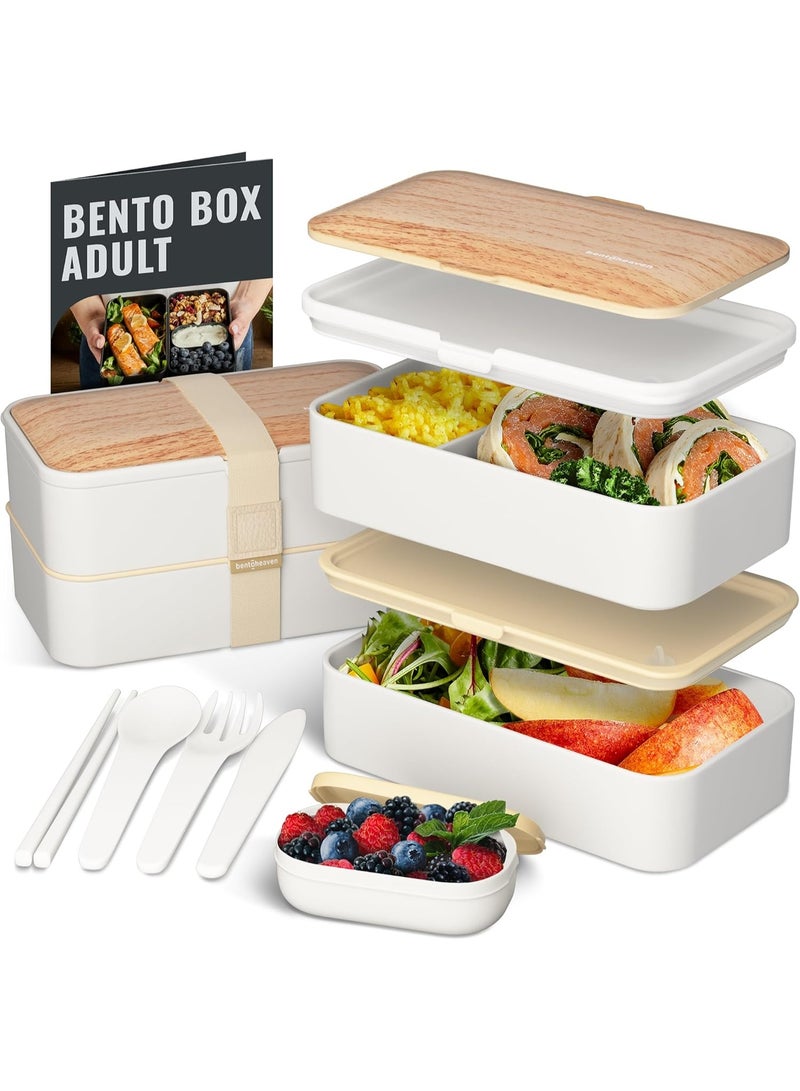Bukela Premium Bento Box Adult Lunch Box with Compartments for Women & Men, Set of Utensil & Chopsticks & Dip Container, Cute Japanese Kids Bento Lunch Box, Microwavable (Bright Light)  - Image 1