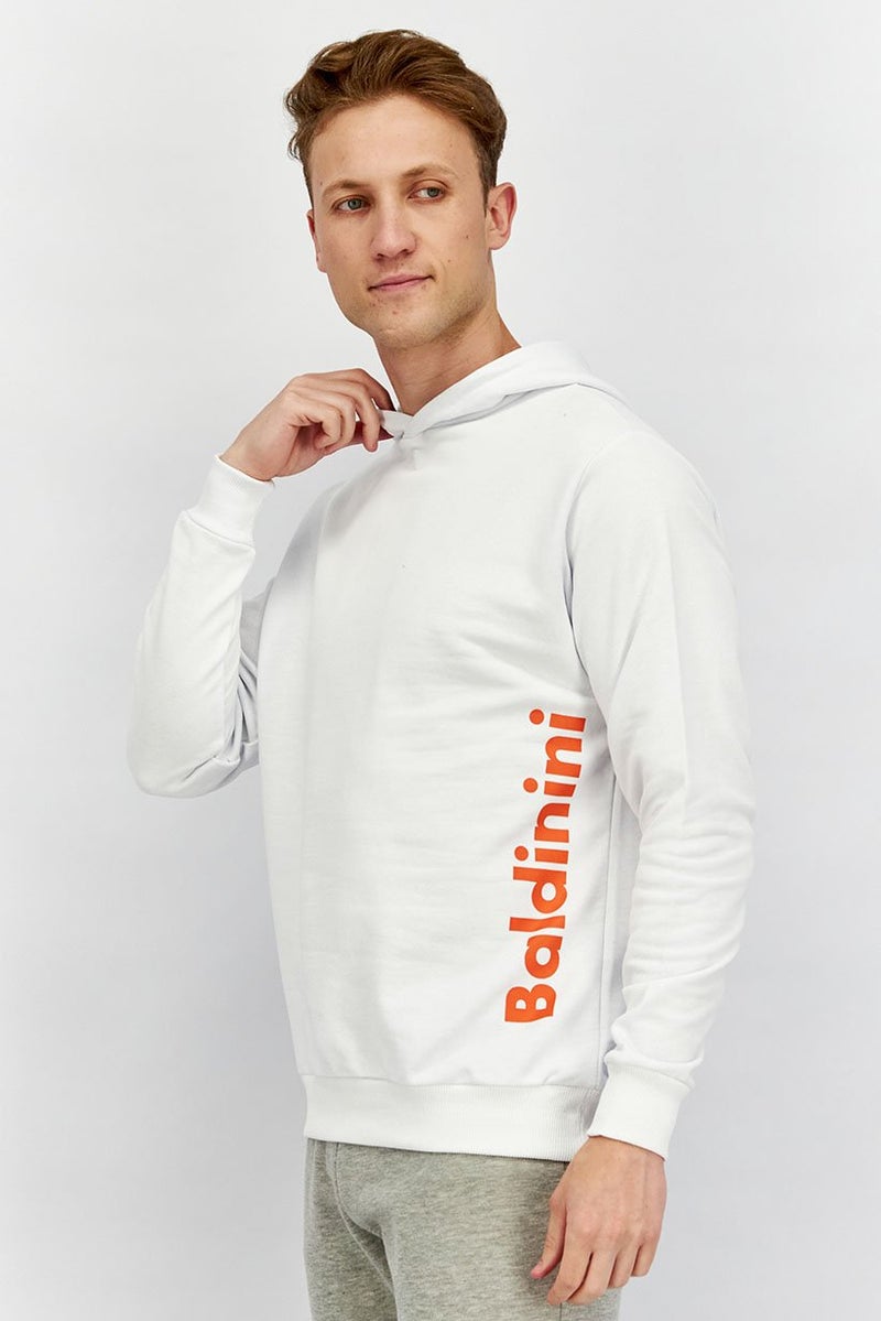 Baldinini Men Brand Logo Long Sleeve Hoodies Sweatshirt, White and Orange - Image 3