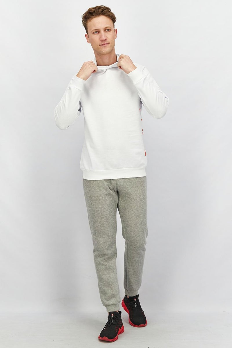 Baldinini Men Brand Logo Long Sleeve Hoodies Sweatshirt, White and Orange - Image 4