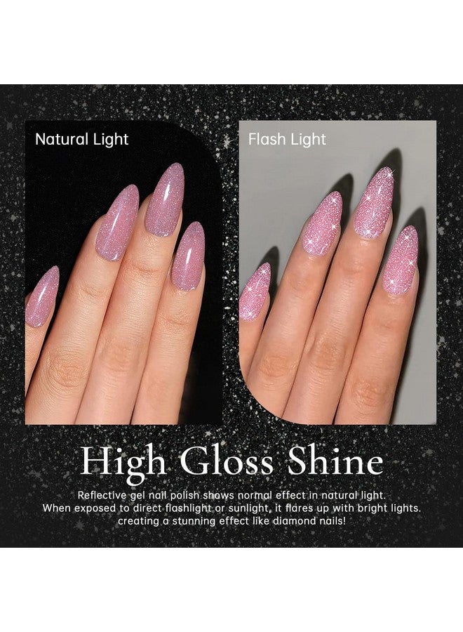 RARJSM Reflective Glitter Gel Nail Polish Nude Jelly Purple Pink Sheer Gel Polish Flash Diamond Sparkle Rainbow Silver Shimmer Soak Off Curing Requires 15Ml Single Bottle For Home Salon Manicure - Image 5