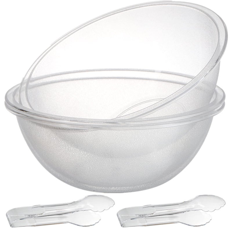 Lyellfe 3 Pack Large Salad Bowl 96 Oz Clear Chip Bowls Plastic Serving Bowl with 2 Tongs Party Snack Bowls Mixing and Serving Container for Snack Fruit Candy Popcorn Chips Pasta