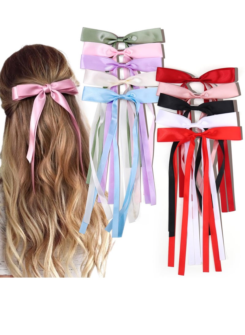 Generic 10PCS Bow Hair Clips for Women Girls, Tassel Hair Ribbon Ponytail Holder Accessories, Cute Metal Alligator Clips Barrettes Toddlers Kids Bows for Birthday Valentine's Day Gifts - Image 1