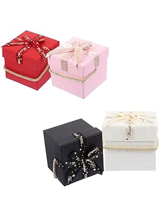 Christmas Storage Boxes Set of 4 Square Hard Boxes with Lid for Candy Packaging Holiday Wrapping Party Favors - Image 1