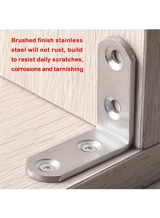 TodyJeyHo 20 Pcs Stainless Steel Corner Braces, 16 Pcs 40 x 40mm 90 Degree Right Angle L-Shaped Bracket Joint and 4 Pcs Plat Straight Braces Fastener for Wood Shelf Cabinet Chair Table, with 80 Screws - Image 3