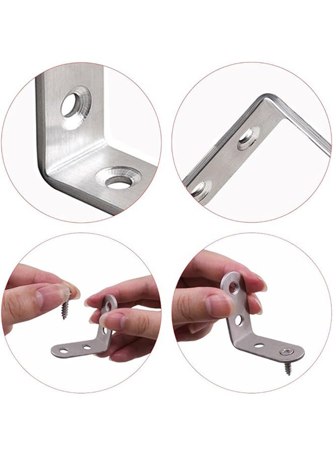 TodyJeyHo 20 Pcs Stainless Steel Corner Braces, 16 Pcs 40 x 40mm 90 Degree Right Angle L-Shaped Bracket Joint and 4 Pcs Plat Straight Braces Fastener for Wood Shelf Cabinet Chair Table, with 80 Screws - Image 5