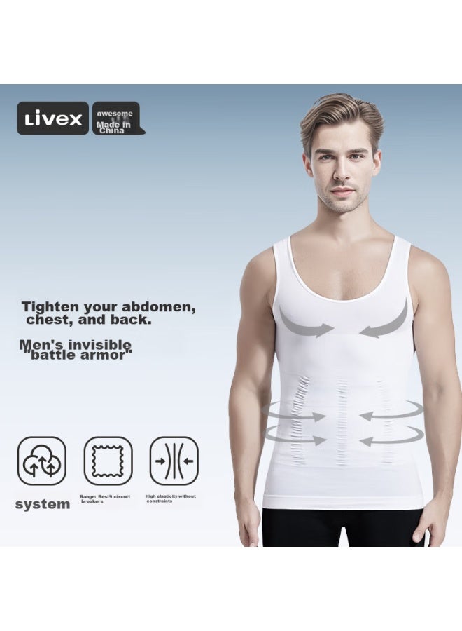 Livex Men's Tummy Control Tank Top, Tight-fitting Shaping Shirt, Fitness Workout Waist-cinching Chest-enhancing Belly-slimming Breathable Undershirt For Men - Image 1