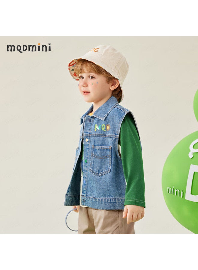 Mqdmini Children's Denim Vest, Boys And Girls Vest, Fashionable Cartoon Versatile Vest For Young And Older Children, Outer Wear Or Inner Layering Top For Going Out - Image 1