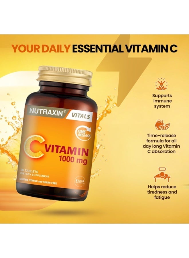 Nutraxin Vitals Vitamin C 1000 mg Tablets – High Strength Immune Support Supplement, Antioxidant Formula for Immunity, Skin Health & Energy, Supports Collagen Formation – 30 Tablets - Image 3