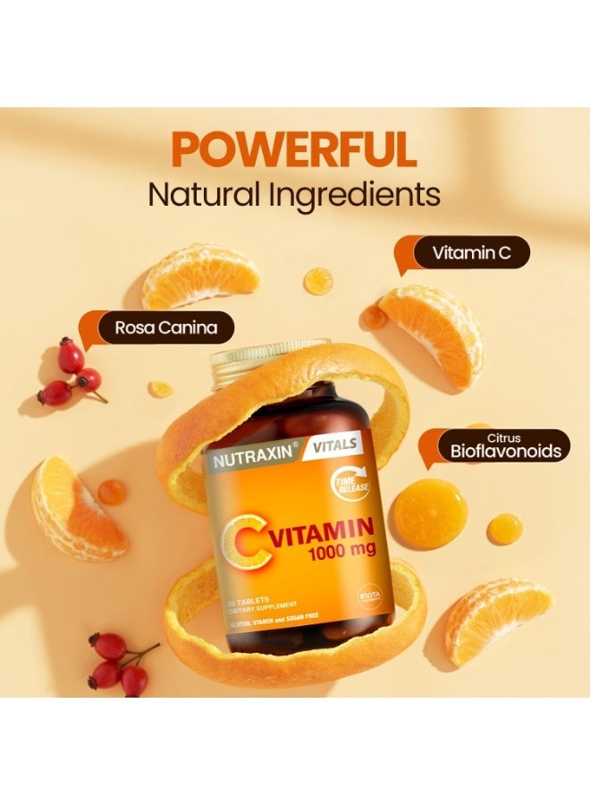 Nutraxin Vitals Vitamin C 1000 mg Tablets – High Strength Immune Support Supplement, Antioxidant Formula for Immunity, Skin Health & Energy, Supports Collagen Formation – 30 Tablets - Image 2