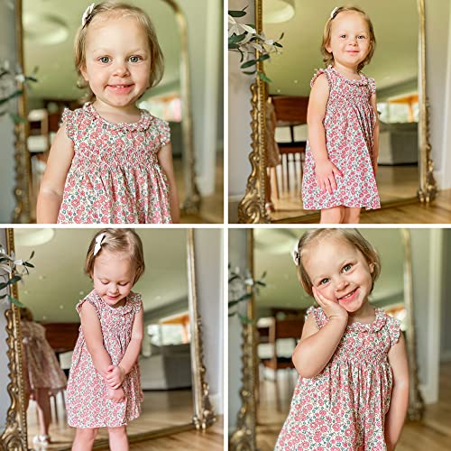 Simplee kids Baby Girls Smocked Dress Handmade Summer Casual Dresses Floral Print Sundress Princess Dress for Toddlers Pink 4T - Image 2