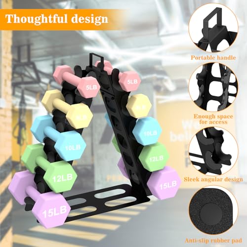 ZHSX Dumbbell Rack 5 tier(Dumbbells not included), A-Frame Metal Dumbbell Holder with Handle, Multilevel Weight Storage Organizer for Dumbbells, Tree Shape Compact Weight Rack/Holder(Black) - Image 3