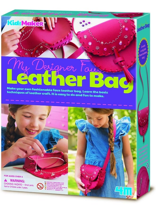 4M My Designer Faux Leather Bag Kit – DIY Fashion Craft Kit for Kids Ages 5+ | Construct & Decorate Trendy Faux Leather Purse with Sewing & Decoration | Creative Gift for Young Designers | 404741 - Image 1