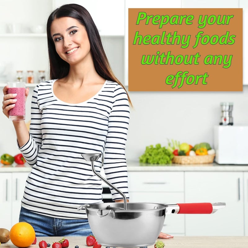 Bezrat Food Mill Stainless Steel - 3 food grinder Discs - Potato ricer for mashed potatoes - Grain mill hand crank for Mashing, Straining & Grating Fruits & Vegetables - Baby food mill - (Red) - Image 2