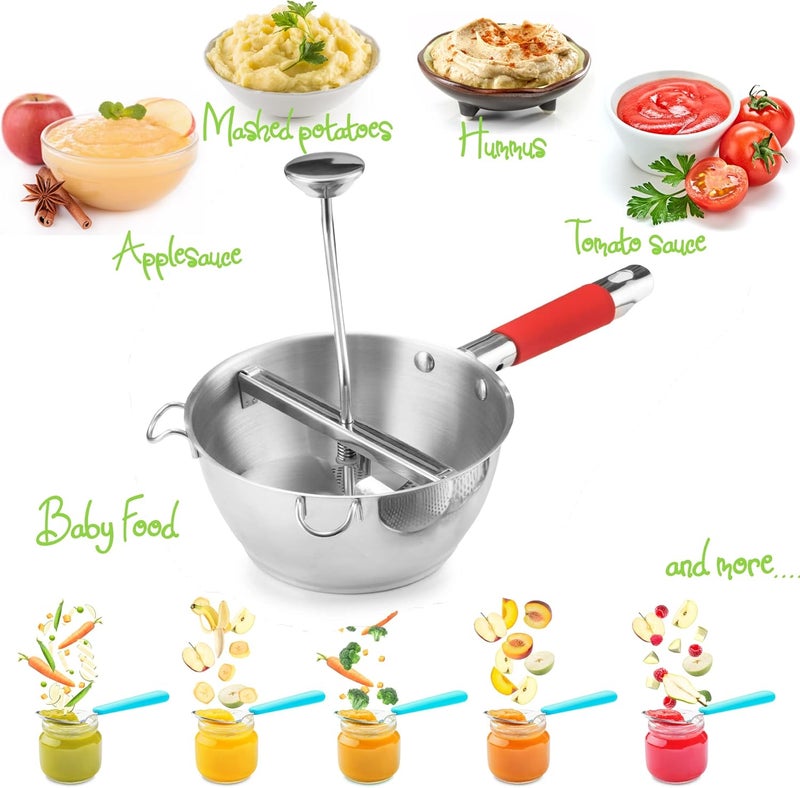 Bezrat Food Mill Stainless Steel - 3 food grinder Discs - Potato ricer for mashed potatoes - Grain mill hand crank for Mashing, Straining & Grating Fruits & Vegetables - Baby food mill - (Red) - Image 5