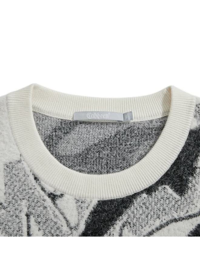 Cabbeen Men's Polyester Soft Fluffy Casual Winter Long Sleeve Sweater With Letter Totem Pattern - Image 1